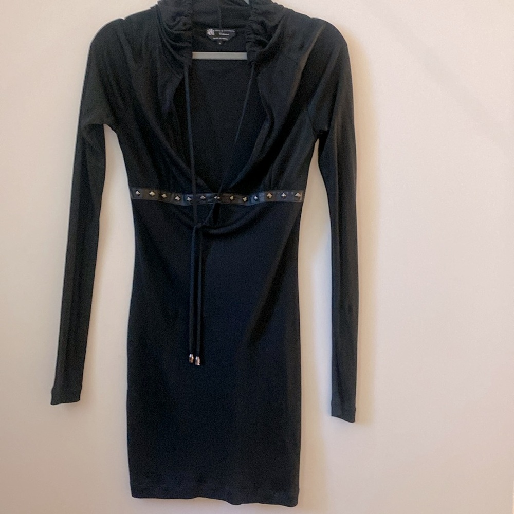 Rock and Republic Collection beautiful  black small dress hooded 100% viscose S